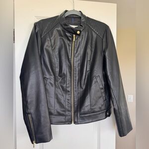 Cole Haan Black Faux Leather Moto-style  Jacket with Gold Hardware